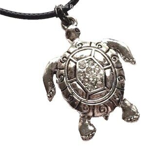 Silver Sea Turtle Necklace Crystal Sea Life Nautical Beach Island Rhodium Plated